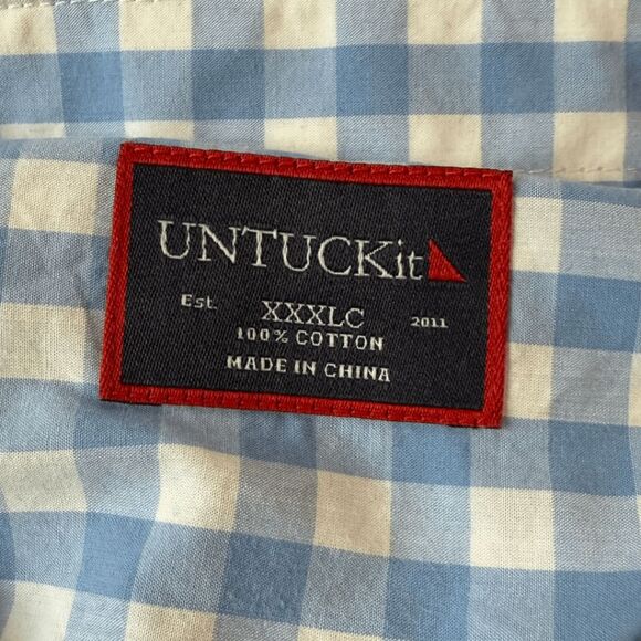 UNTUCKit Men's Camelo Gingham Classic Long Sleeve Button Up Shirt Blue Size XXXL - Picture 3 of 9